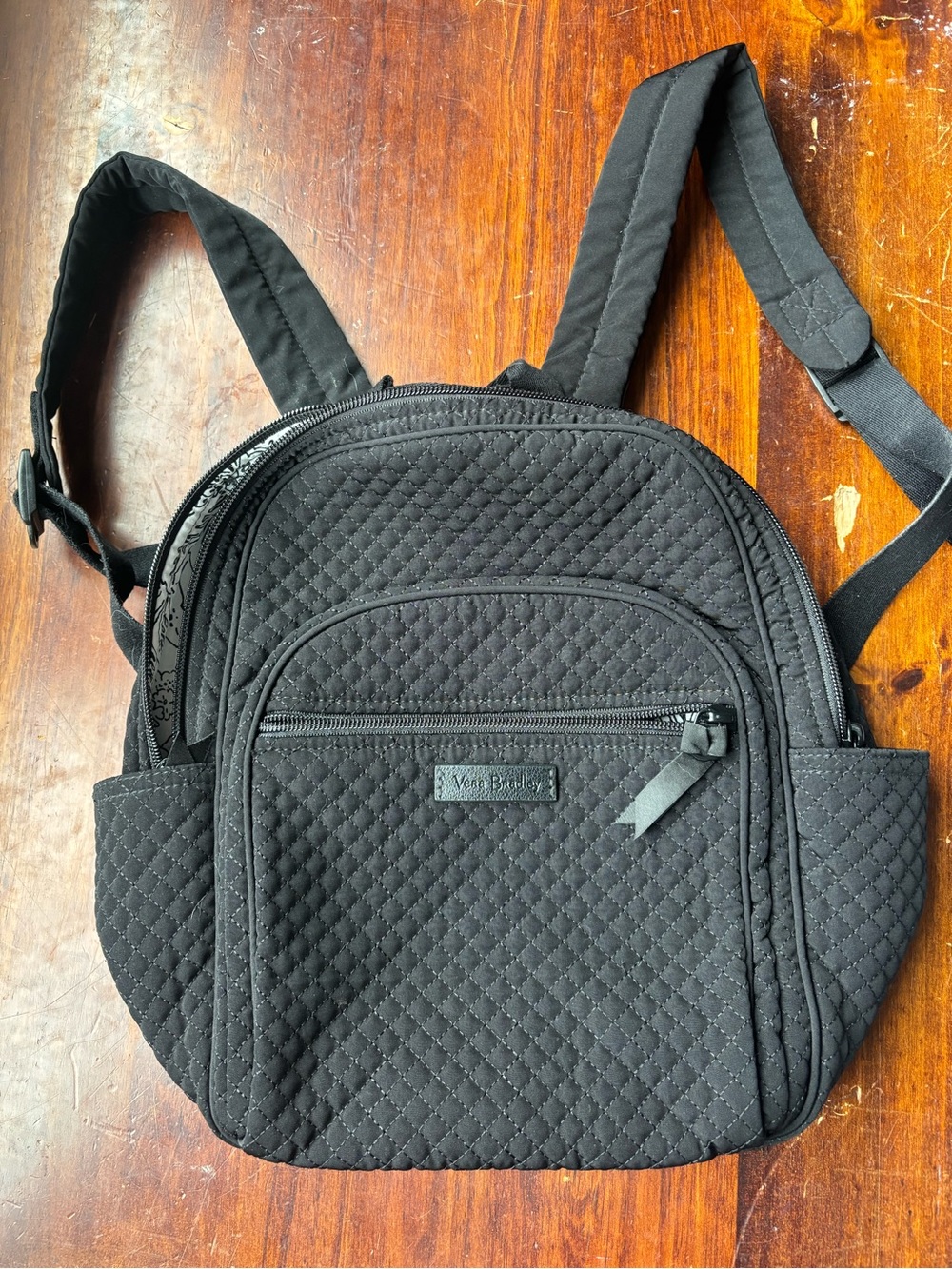 Vera Bradley Quilted Black Backpack with Front Zip Pocket